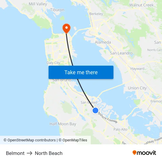 Belmont to North Beach map