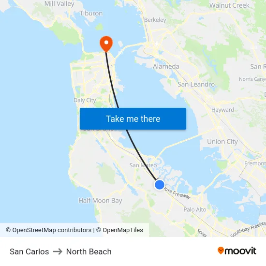 San Carlos to North Beach map