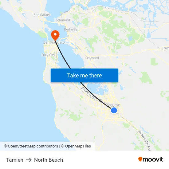 Tamien to North Beach map