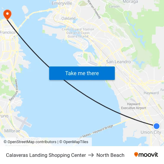 Calaveras Landing Shopping Center to North Beach map