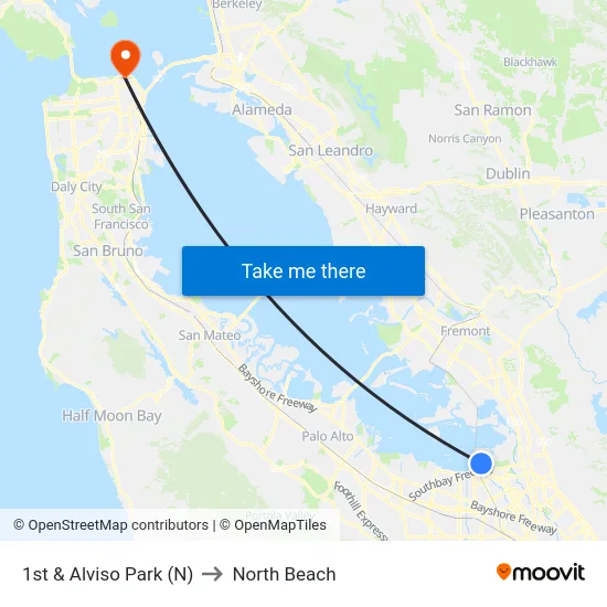 1st & Alviso Park (N) to North Beach map