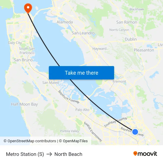 Metro Station (S) to North Beach map