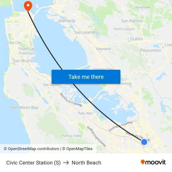 Civic Center Station (S) to North Beach map