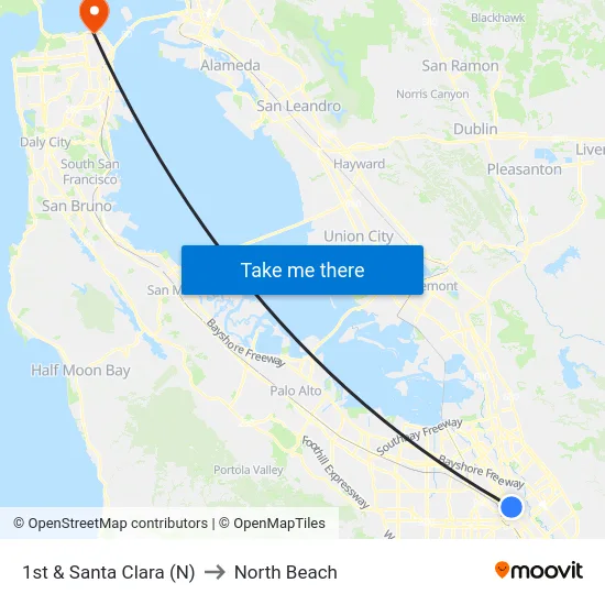 1st & Santa Clara (N) to North Beach map
