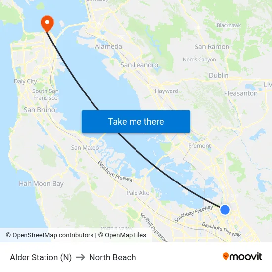 Alder Station (N) to North Beach map