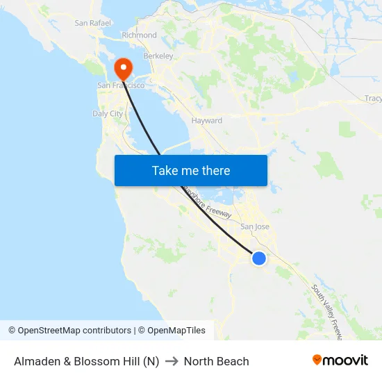 Almaden & Blossom Hill (N) to North Beach map