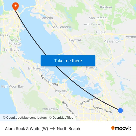 Alum Rock & White (W) to North Beach map