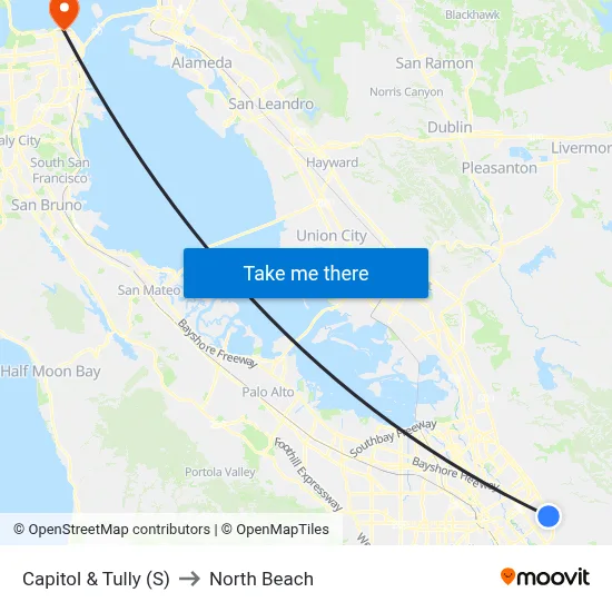 Capitol & Tully (S) to North Beach map