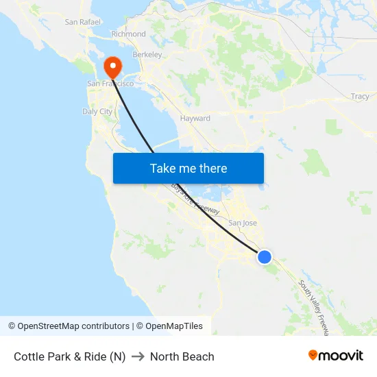Cottle Park & Ride (N) to North Beach map