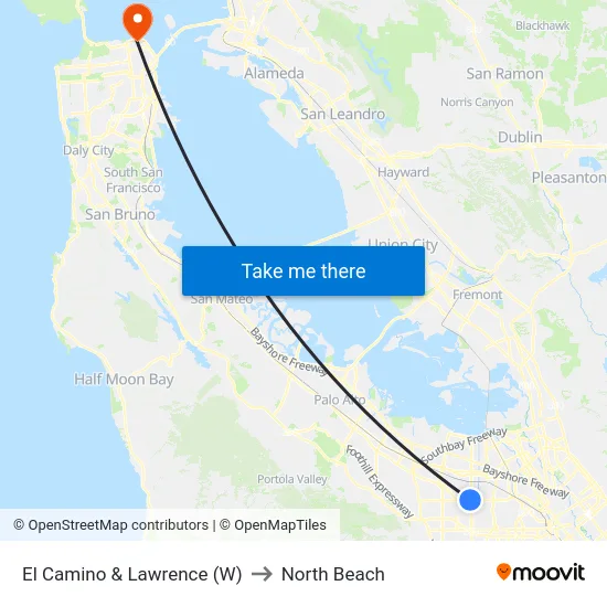 El Camino & Lawrence (W) to North Beach map