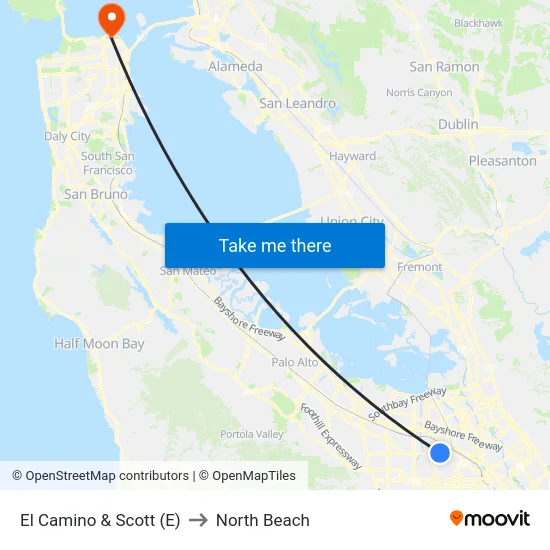 El Camino & Scott (E) to North Beach map