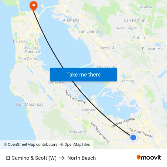 El Camino & Scott (W) to North Beach map