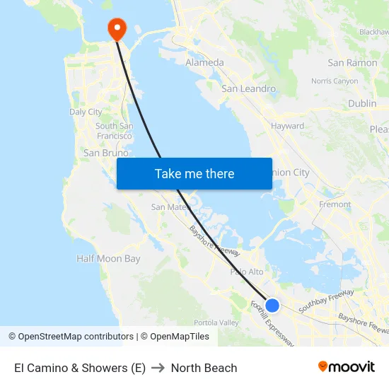 El Camino & Showers (E) to North Beach map