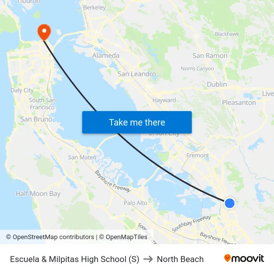 Escuela & Milpitas High School (S) to North Beach map