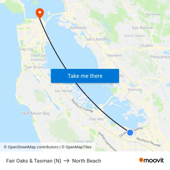 Fair Oaks & Tasman (N) to North Beach map