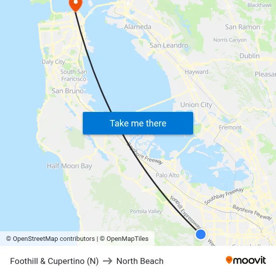Foothill & Cupertino (N) to North Beach map