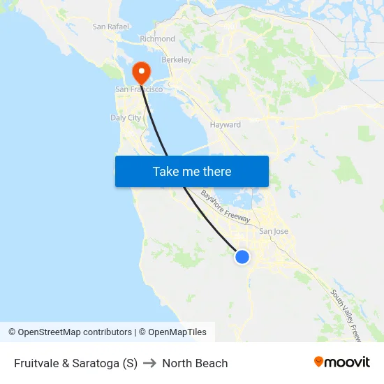 Fruitvale & Saratoga (S) to North Beach map