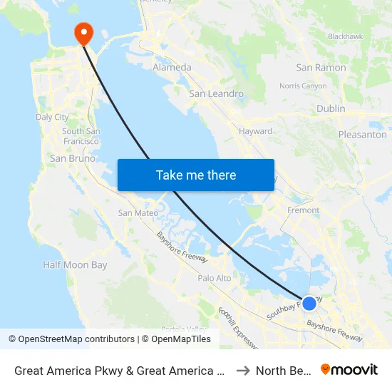 Great America Pkwy & Great America Way (N) to North Beach map