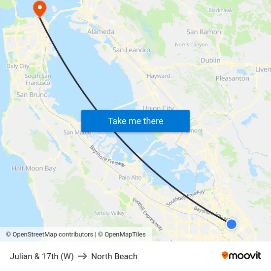 Julian & 17th (W) to North Beach map