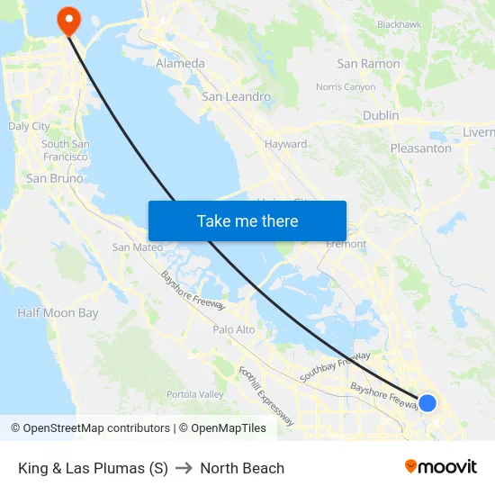 King & Las Plumas (S) to North Beach map