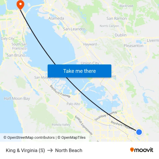 King & Virginia (S) to North Beach map
