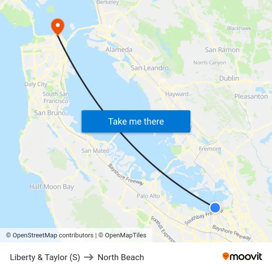 Liberty & Taylor (S) to North Beach map