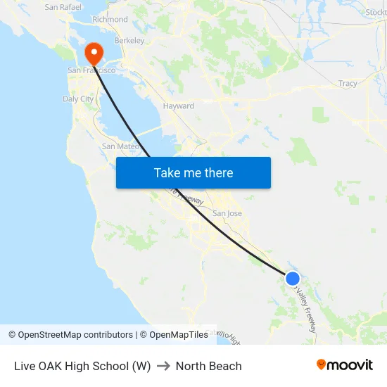 Live OAK High School (W) to North Beach map
