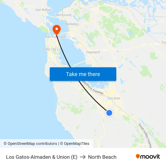 Los Gatos-Almaden & Union (E) to North Beach map