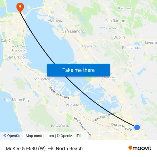 McKee & I-680 (W) to North Beach map