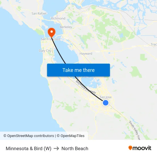 Minnesota & Bird (W) to North Beach map