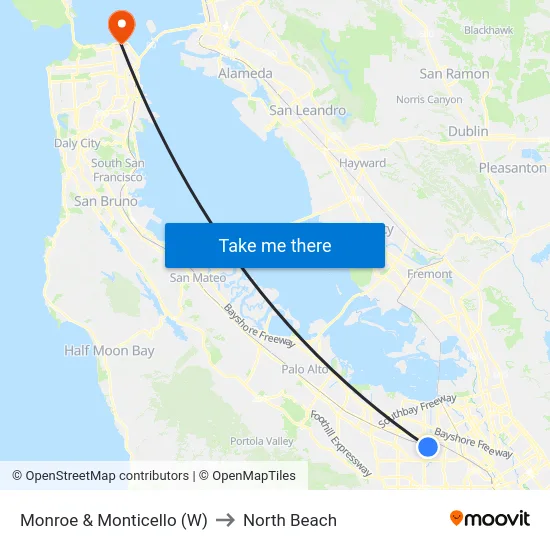 Monroe & Monticello (W) to North Beach map