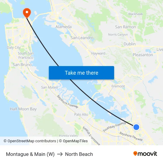 Montague & Main (W) to North Beach map