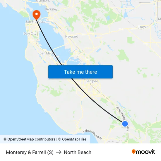 Monterey & Farrell (S) to North Beach map