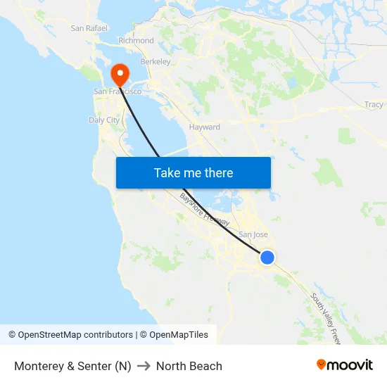 Monterey & Senter (N) to North Beach map
