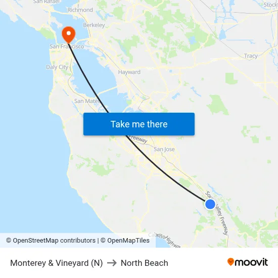 Monterey & Vineyard (N) to North Beach map