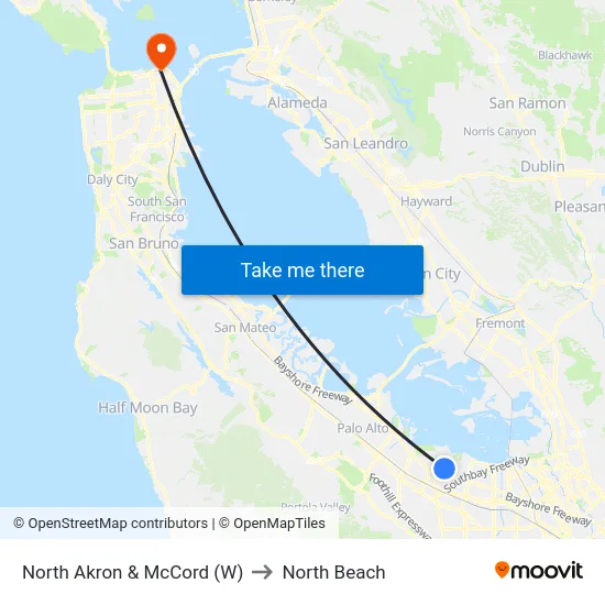North Akron & McCord (W) to North Beach map