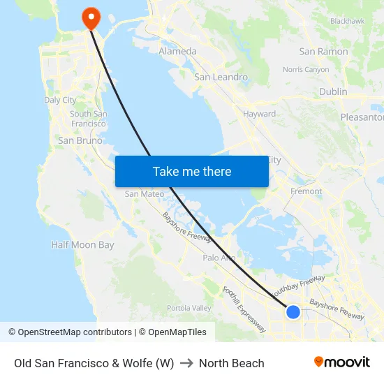 Old San Francisco & Wolfe (W) to North Beach map