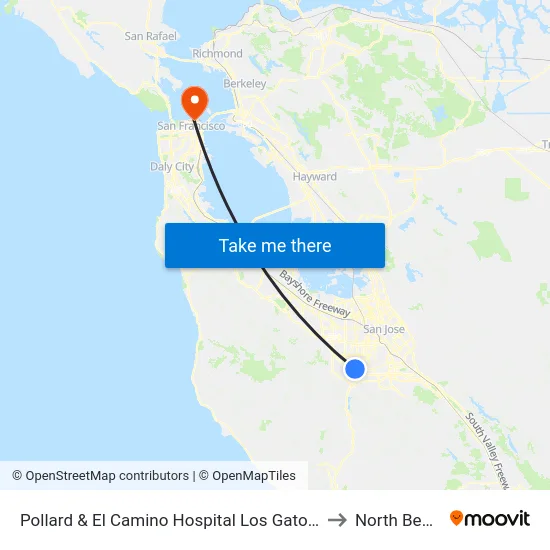 Pollard & El Camino Hospital Los Gatos (N) to North Beach map