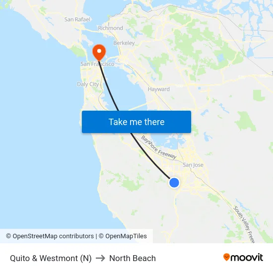 Quito & Westmont (N) to North Beach map