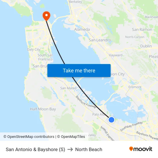 San Antonio & Bayshore (S) to North Beach map