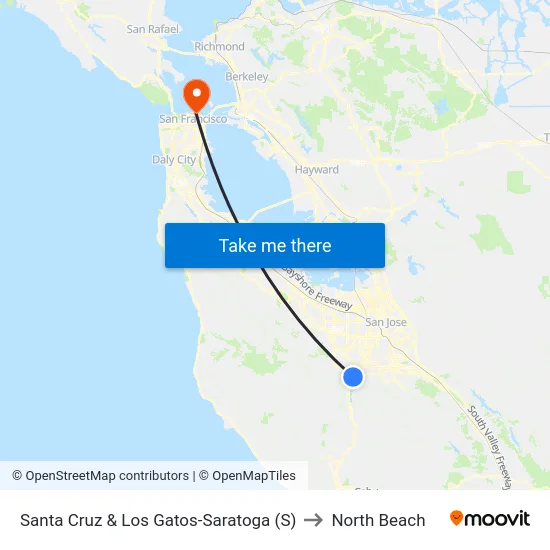Santa Cruz & Los Gatos-Saratoga (S) to North Beach map