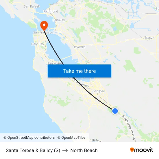 Santa Teresa & Bailey (S) to North Beach map