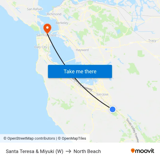 Santa Teresa & Miyuki (W) to North Beach map