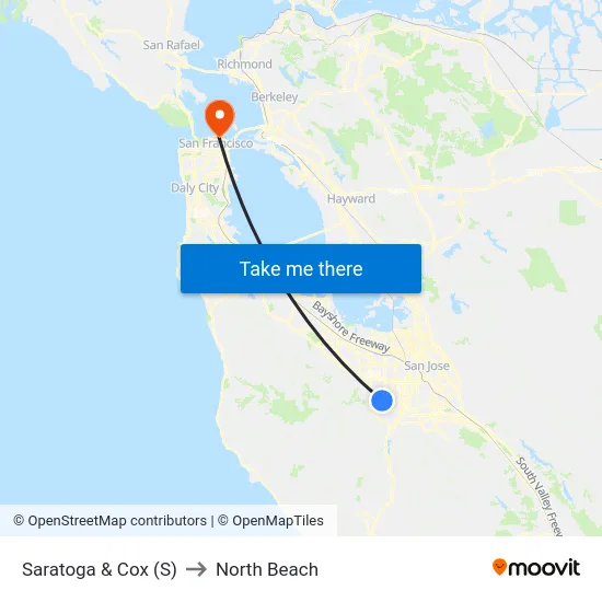 Saratoga & Cox (S) to North Beach map