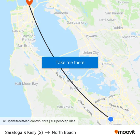 Saratoga & Kiely (S) to North Beach map