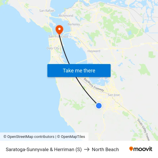 Saratoga-Sunnyvale & Herriman (S) to North Beach map