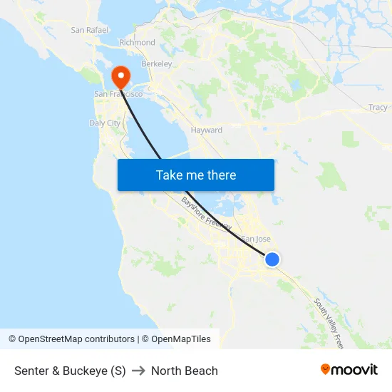 Senter & Buckeye (S) to North Beach map