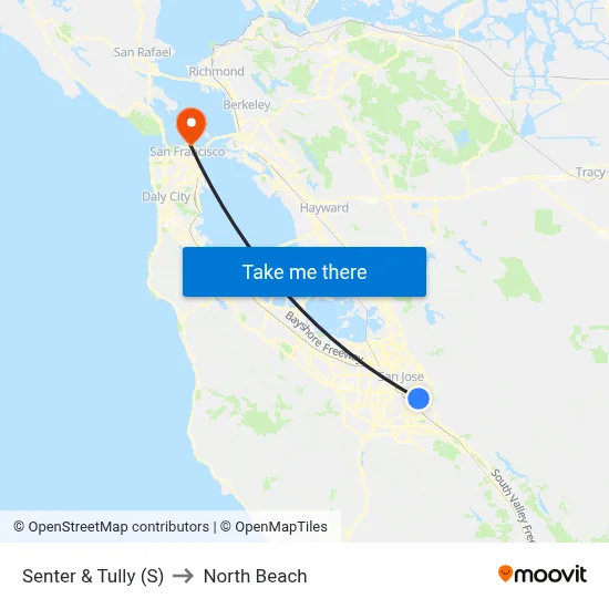 Senter & Tully (S) to North Beach map