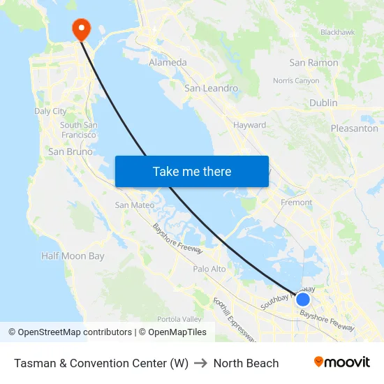 Tasman & Convention Center (W) to North Beach map