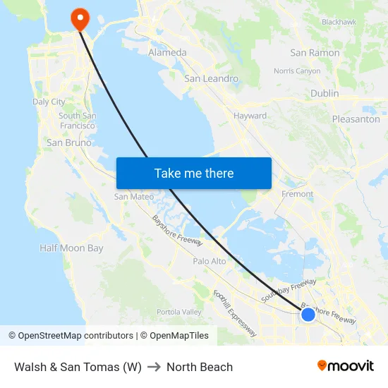 Walsh & San Tomas (W) to North Beach map